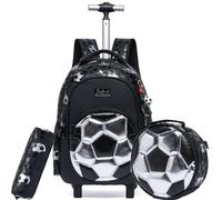 ZBAOGTW Rolling Backpack for Kids 8-12 with Lunch Box Rolling Backpack for School Kids Backpacks with Wheels, B-Silver Soccer, 16.5*11.8*7.8 inches