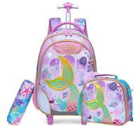 ZBAOGTW Rolling Backpack for Kids 8-12 with Lunch Box Rolling Backpack for School Kids Backpacks with Wheels, Purple Mermaid
