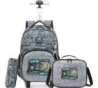 ZBAOGTW Rolling Backpack for Kids Backpack with Wheels for Girls Boys Wheeled Schoolbag Set with Lunch Bag & Pencil Case, A-gray Gamer, 16.5*11.8*7.8in, Modern