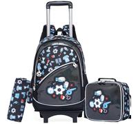 ZBAOGTW Rolling Backpack for Kids Rolling Backpack for School 8-12 Kids Backpacks with Wheels Back to School, Black Soccer