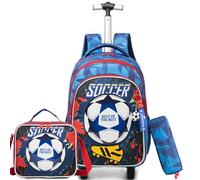 ZBAOGTW Rolling Backpack for Kids with Wheels Backpacks for Kids Travel Bags 3PCS Girls and Boys Backpack with Lunch Box, Black Soccer