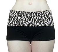 Zbaul Foldover Polka Dot Zebra Patchwork Low Rise Lounge Hot Pants Stretchy Summer Bottoms Sexy Shorts, Black1, S