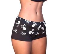 Zbaul Skull Print Shorts Low Waist Stretchy Hot Pants Y2K Style Lounge Soft Comfy Gothic Streetwear Summer Shorts, Black, Small