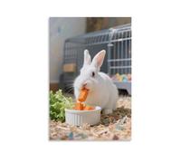 ZBBZJYHH A Domestic Rabbit in The Food Bowl, Eating Carrot Pieces Greedily Modern Artistic Wall Mural Hanging Decor Poster24x36inch(60x90cm)
