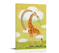 ZBBZJYHH A Giraffe Eating Leaves in The Clouds, Neck Wrapped Around A Rainbow, with Rolling Clouds Under Its Hooves Modern Artistic Wall Mural Hanging Decor Poster24x36inch(60x90cm)