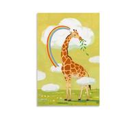 ZBBZJYHH A Giraffe Eating Leaves in The Clouds, Neck Wrapped Around A Rainbow, with Rolling Clouds Under Its Hooves Modern Artistic Wall Mural Hanging Decor Poster08x12inch(20x30cm)