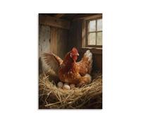 ZBBZJYHH A Hen Sitting on The Nest Incubating Eggs, Wings Covering The Eggs Modern Artistic Wall Mural Hanging Decor Poster16x24inch(40x60cm)