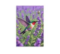 ZBBZJYHH A Hummingbird Fluttering Among Flowers, Beak Sucking Nectar Modern Artistic Wall Mural Hanging Decor Poster16x24inch(40x60cm)