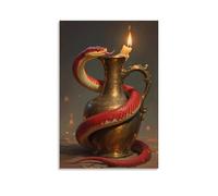 ZBBZJYHH A Red-banded Snake Coils on An Ancient Bronze Wine Pot, Tongue Licking The Spout, Scales Reflecting Dancing Candlelight Modern Artistic Wall Mural Hanging Decor Poster20x30inch(50x75cm)