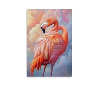 ZBBZJYHH Animal Oil Painting of A Flamingo Adjusting A Stylish Scarf in A Full-length Mirror Under A Soft Pastel Tropical Sky. Modern Artistic Wall Mural Hanging Decor Poster24x36inch(60x90cm)