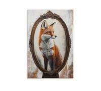 ZBBZJYHH Animal Oil Painting of A Fox Fixing Fur Slick-back Styles in A Dusty Mirror, Proud of Every Hair. Modern Artistic Wall Mural Hanging Decor Poster12x18inch(30x45cm)