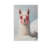 ZBBZJYHH Animal Oil Painting of A Llama Snowshoeing through Alpine Hills, Cheeks Red from Frost on Pastel Rose. Modern Artistic Wall Mural Hanging Decor Poster16x24inch(40x60cm)