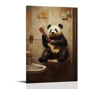 ZBBZJYHH Animal Oil Painting of A Panda Playing Air Guitar on A Hairbrush in A Steamy Bathroom Concert. Modern Artistic Wall Mural Hanging Decor Poster08x12inch(20x30cm)
