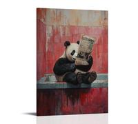 ZBBZJYHH Animal Oil Painting of A Panda Slipping on Bathroom Tiles, Tossing A Half-read Newspaper Into The Air. Modern Artistic Wall Mural Hanging Decor Poster08x12inch(20x30cm)