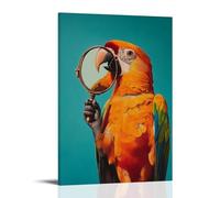 ZBBZJYHH Animal Oil Painting of A Parrot Singing Opera Into A Handheld Mirror, Stage-lit Against A Mint Blue Backdrop. Modern Artistic Wall Mural Hanging Decor Poster12x18inch(30x45cm)