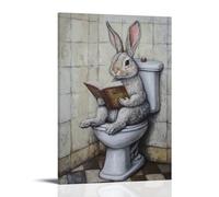 ZBBZJYHH Animal Oil Painting of A Rabbit Sipping Hot Cocoa While Lounging on A Toilet And Reading Novels. Modern Artistic Wall Mural Hanging Decor Poster20x30inch(50x75cm)