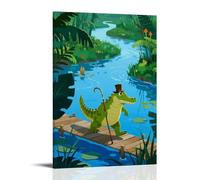 ZBBZJYHH Animal Poster, A Crocodile Wearing A Top Hat And Holding A Cane Walks on A Boardwalk by The Swamp Modern Artistic Wall Mural Hanging Decor Poster12x18inch(30x45cm)