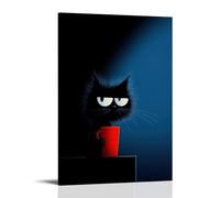 ZBBZJYHH Animal Poster of Black Cat Staring Out from behind A Red Cup Modern Artistic Wall Mural Hanging Decor Poster12x18inch(30x45cm)