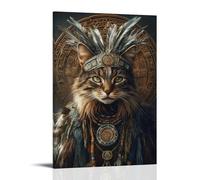 ZBBZJYHH Animal Posters of A Cat Wearing Large Indian Hat Modern Artistic Wall Mural Hanging Decor Poster08x12inch(20x30cm)