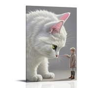 ZBBZJYHH Enchanting Giant Cat Wall Art Illustrious Feline Meets Childful Wonder Modern Artistic Wall Mural Hanging Decor Poster24x36inch(60x90cm)