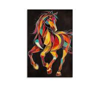 ZBBZJYHH Geometric Horse Silhouette Composed of Multicolored Lines Dancing Gently on Pure Solid Canvas. Modern Artistic Wall Mural Hanging Decor Poster16x24inch(40x60cm)