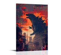 ZBBZJYHH Graffiti Animal Posters. Godzilla Vs. The City Modern Artistic Wall Mural Hanging Decor Poster24x36inch(60x90cm)