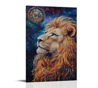 ZBBZJYHH Legendary Creature Oil Painting- A Dream Lion Staring Into The Mirror of Time Beneath Rain Stars Modern Artistic Wall Mural Hanging Decor Poster12x18inch(30x45cm)