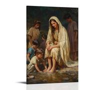ZBBZJYHH Mary Kneels at A Refugee Camp’s Edge, Washing The Feet of Children And Drying Them with Her Robe. Modern Artistic Wall Mural Hanging Decor Poster12x18inch(30x45cm)