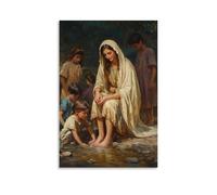 ZBBZJYHH Mary Kneels at A Refugee Camp’s Edge, Washing The Feet of Children And Drying Them with Her Robe. Modern Artistic Wall Mural Hanging Decor Poster16x24inch(40x60cm)