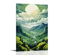 ZBBZJYHH Scenic Poster with Mountain Scenery And A Flowing Path Under A Large Moon with Birds Flying over It Modern Artistic Wall Mural Hanging Decor Poster08x12inch(20x30cm)