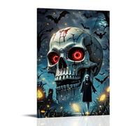ZBBZJYHH SkullGlow Wall Decor Eerie Red-Eyed Giant Skull with Creepy Witch in Haunting Night Scene Modern Artistic Wall Mural Hanging Decor Poster20x30inch(50x75cm)