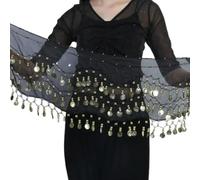 ZBDP 1PC Indian Dance Dress Waist Chain Belt for Women Belly Dance Chiffon Gold Coin Hip Scarf Performance Practice Accessories