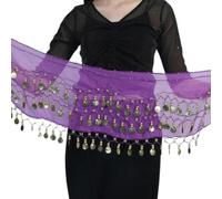 ZBDP 1PC Indian Dance Dress Waist Chain Belt for Women Belly Dance Chiffon Gold Coin Hip Scarf Performance Practice Accessories