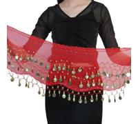 ZBDP 1PC Indian Dance Dress Waist Chain Belt for Women Belly Dance Chiffon Gold Coin Hip Scarf Performance Practice Accessories