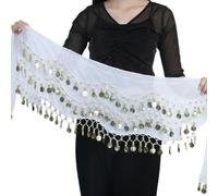 ZBDP 1PC Indian Dance Dress Waist Chain Belt for Women Belly Dance Chiffon Gold Coin Hip Scarf Performance Practice Accessories