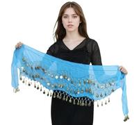 ZBDP 1PC Indian Dance Dress Waist Chain Belt for Women Belly Dance Chiffon Gold Coin Hip Scarf Performance Practice Accessories