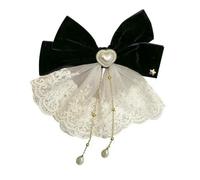 ZBDP 1pc Sweet temperament, lace red bow, one line clip broken diamond hair clip, back of the head clip headband