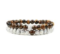ZBDP 2pcs/Set Couples Beaded Bracelets Tiger Eye Black Lava Natural Stone Beaded Bracelets Malachite Energy Elastic Jewelry