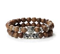 ZBDP 2pcs/set Couples Distance Owl Beaded Bracelet Natural Stone Black Lava Tiger Eye Weathered Stone Wristband Charm Strand