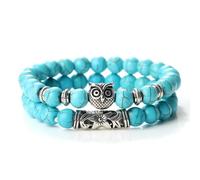 ZBDP 2pcs/set Couples Distance Owl Beaded Bracelet Natural Stone Black Lava Tiger Eye Weathered Stone Wristband Charm Strand