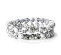 ZBDP 2pcs/set Couples Distance Owl Beaded Bracelet Natural Stone Black Lava Tiger Eye Weathered Stone Wristband Charm Strand