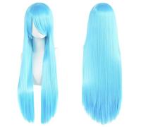 ZBDP 80cm Long Synthetic White Purple Cosplay Wigs Green Hair Straight Silver Wig Pink Hairpiece Lolita Wig with Bangs