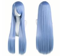 ZBDP 80cm Long Synthetic White Purple Cosplay Wigs Green Hair Straight Silver Wig Pink Hairpiece Lolita Wig with Bangs