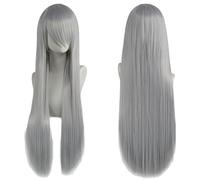 ZBDP 80cm Long Synthetic White Purple Cosplay Wigs Green Hair Straight Silver Wig Pink Hairpiece Lolita Wig with Bangs