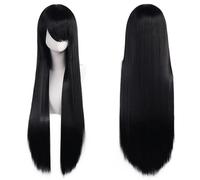 ZBDP 80cm Long Synthetic White Purple Cosplay Wigs Green Hair Straight Silver Wig Pink Hairpiece Lolita Wig with Bangs