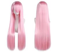 ZBDP 80cm Long Synthetic White Purple Cosplay Wigs Green Hair Straight Silver Wig Pink Hairpiece Lolita Wig with Bangs
