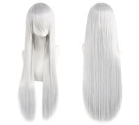 ZBDP 80cm Long Synthetic White Purple Cosplay Wigs Green Hair Straight Silver Wig Pink Hairpiece Lolita Wig with Bangs