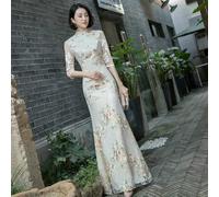 ZBDP Champagne Sweet Elegant Bridesmaid Dress Women Temperament Formal Party Gown Exquisite Floral Embroidery Cheongsam