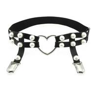 ZBDP Harajuku Punk Heart-Shaped Leather Thighs Hoop Legs Hip-hop Legs Ankle Rings Imitation Pearl Rivets Garter Belt