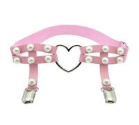 ZBDP Harajuku Punk Heart-Shaped Leather Thighs Hoop Legs Hip-hop Legs Ankle Rings Imitation Pearl Rivets Garter Belt